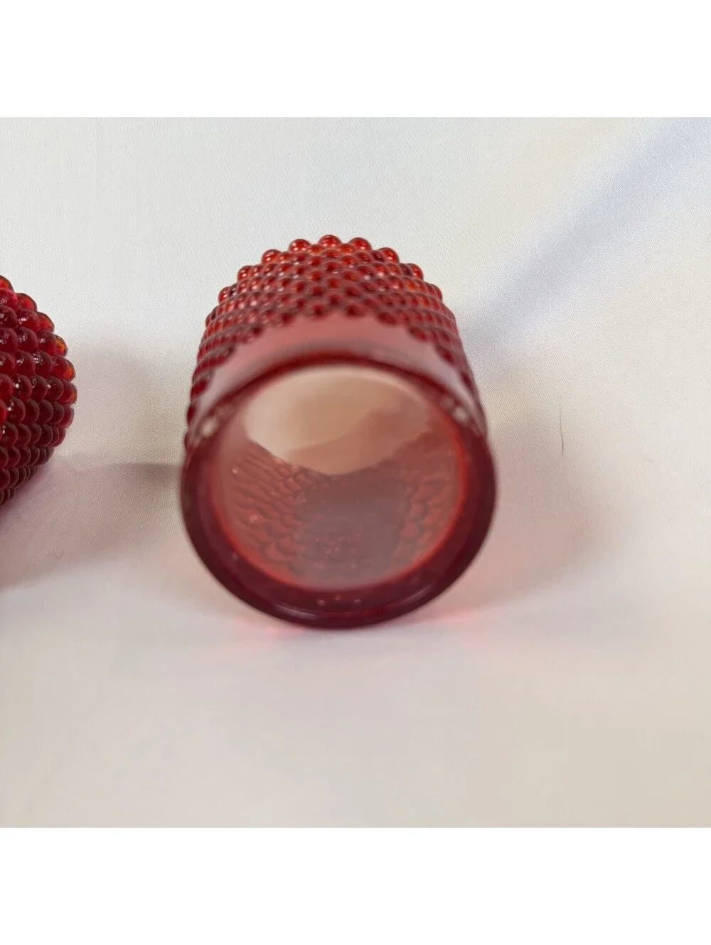 Set of 2 Vintage Ruby Red Hobnail Glass Votive Candle Holders Vibrant EUC